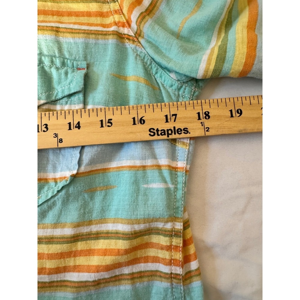 Ryan Michael Western Snap Shirt Womens M Teal Orange Stripe Linen Blend - Picture 8 of 10
